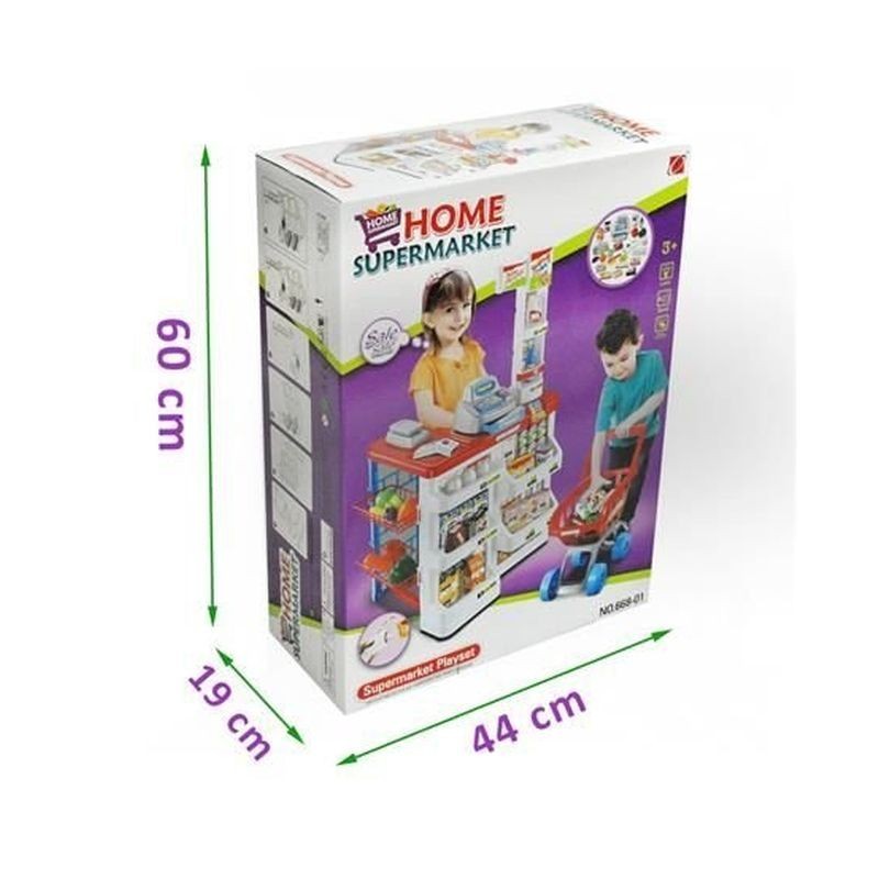 Set supermarket, 24 accesorii, lumini, efecte sonore, carucior cumparaturi, casa de marcat, 82x50x44 cm MultiMark GlobalProd