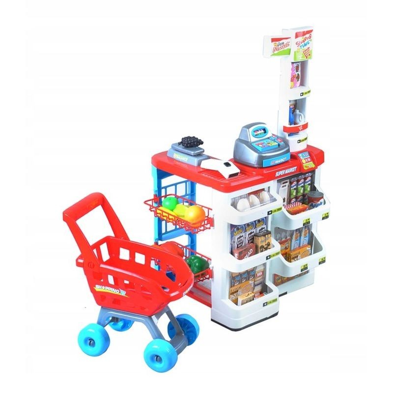 Set supermarket, 24 accesorii, lumini, efecte sonore, carucior cumparaturi, casa de marcat, 82x50x44 cm MultiMark GlobalProd