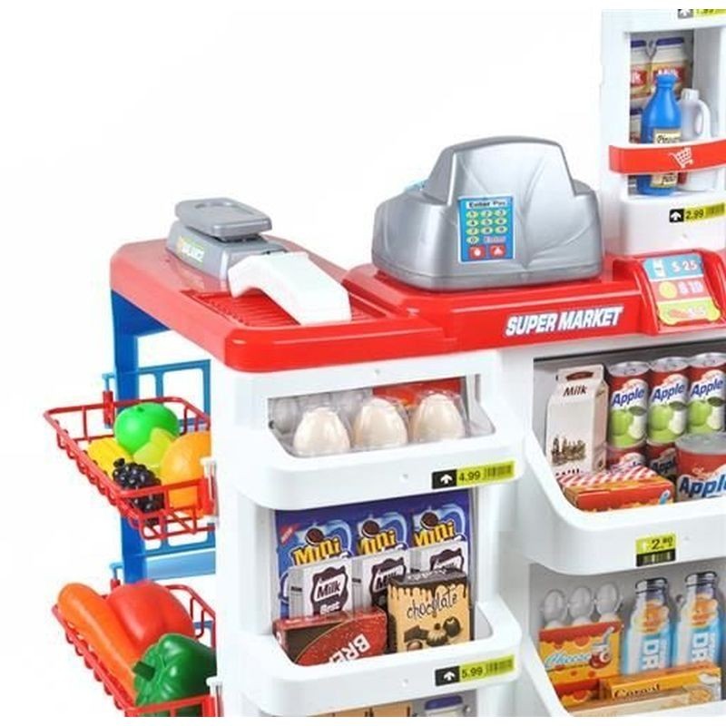 Set supermarket, 24 accesorii, lumini, efecte sonore, carucior cumparaturi, casa de marcat, 82x50x44 cm MultiMark GlobalProd