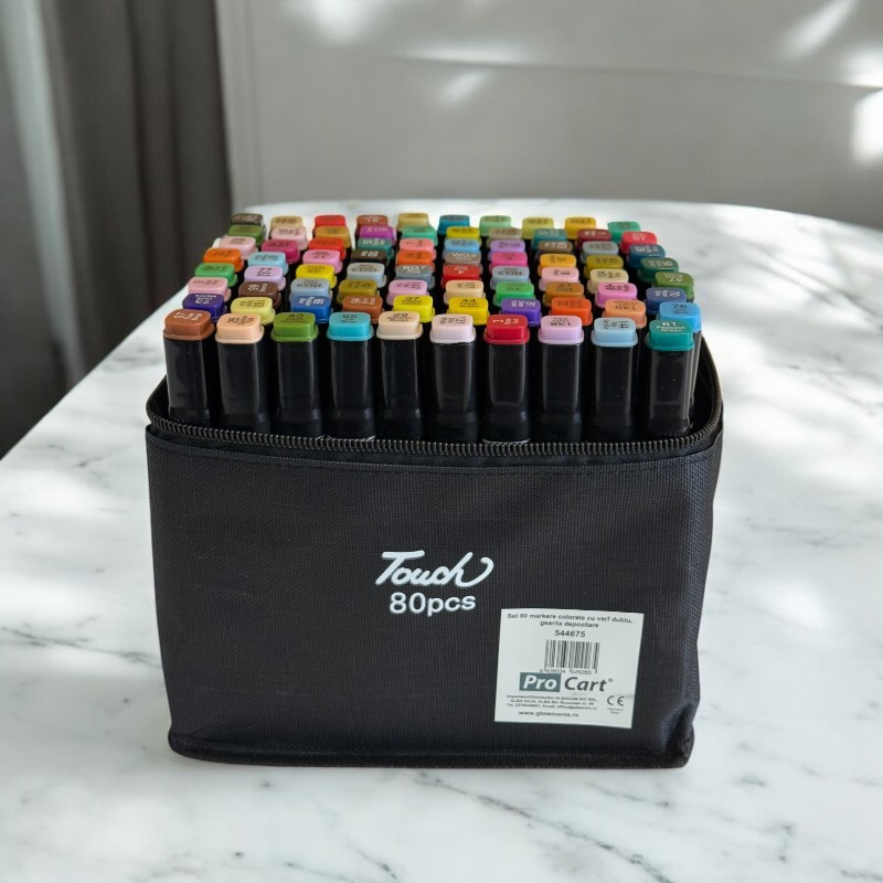 Set 80 markere colorate cu varf dublu, geanta depozitare MultiMark GlobalProd