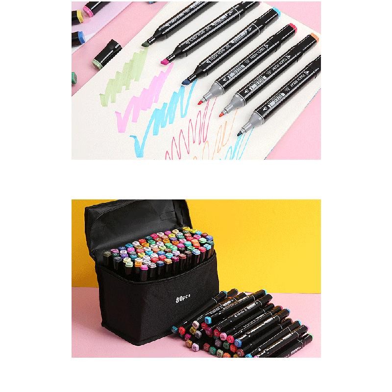 Set 80 markere colorate cu varf dublu, geanta depozitare MultiMark GlobalProd