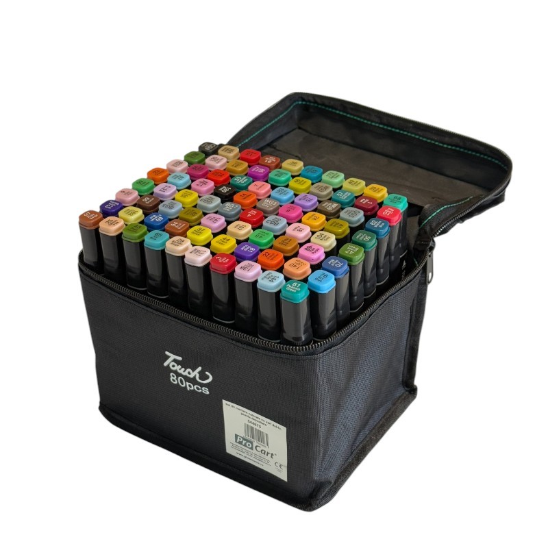 Set 80 markere colorate cu varf dublu, geanta depozitare MultiMark GlobalProd