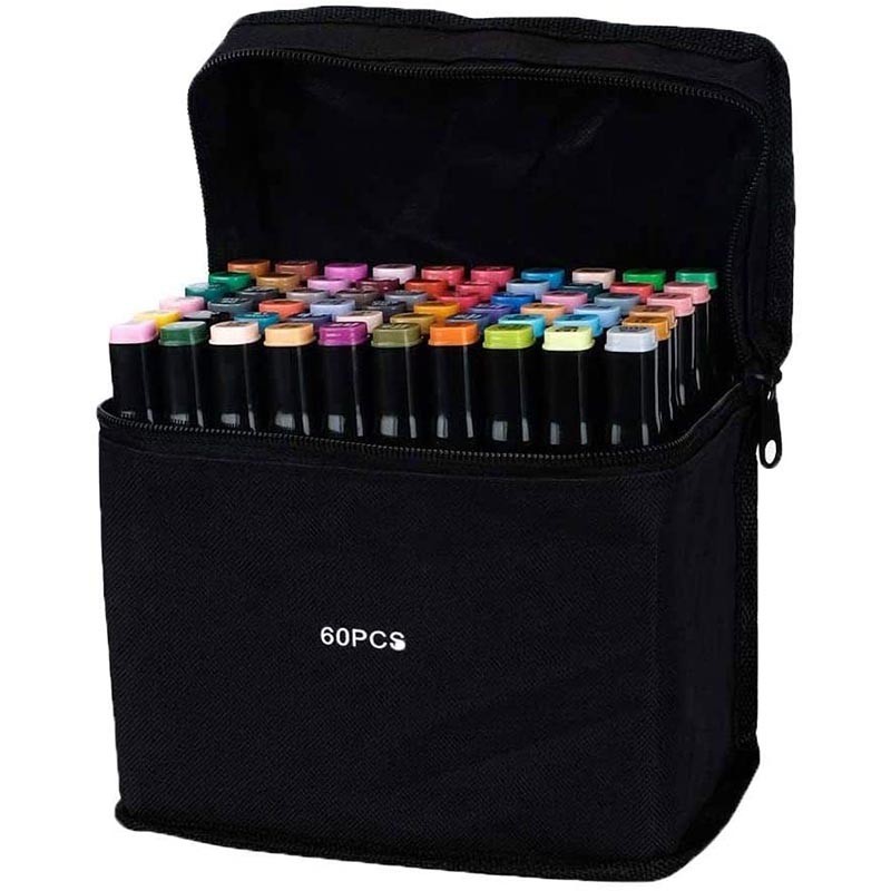 Set 80 markere colorate cu varf dublu, geanta depozitare MultiMark GlobalProd