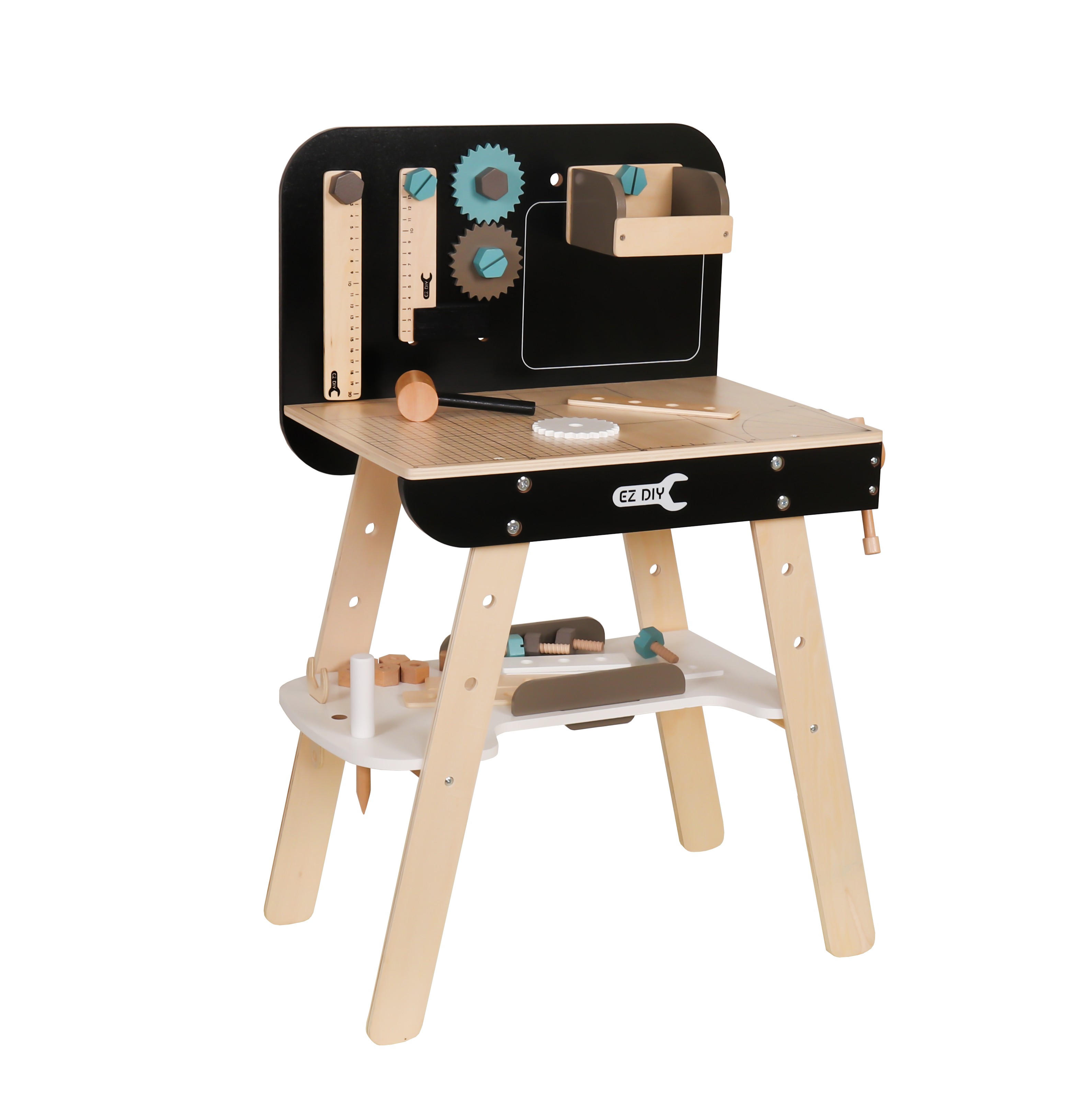 Banc de lucru pentru copii, 8 unelte, raft depozitare, 74x50 cm, lemn MultiMark GlobalProd