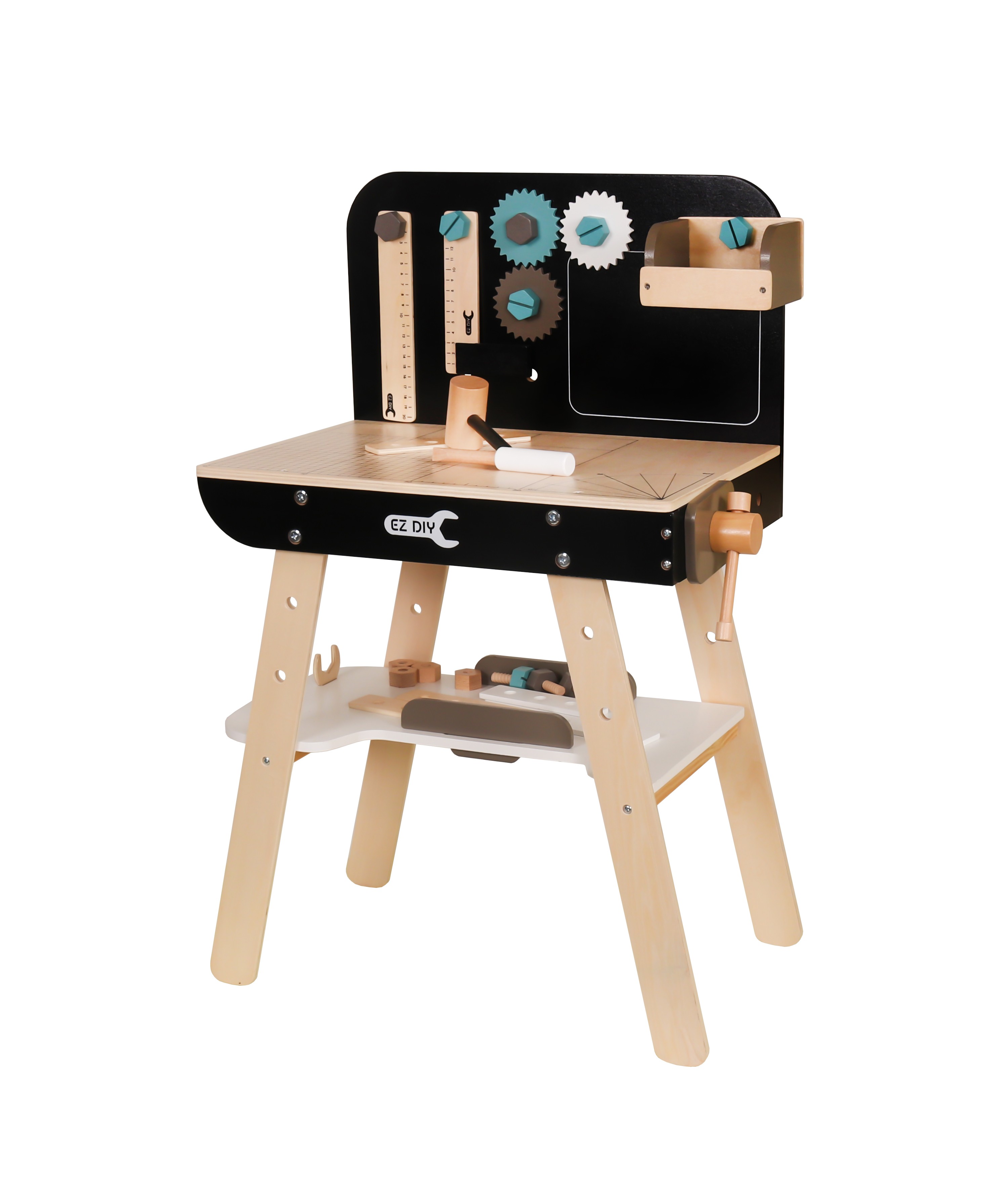 Banc de lucru pentru copii, 8 unelte, raft depozitare, 74x50 cm, lemn MultiMark GlobalProd