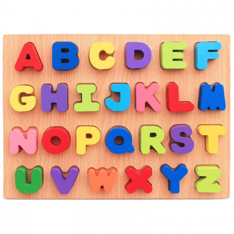 Puzzle educativ din lemn, literele alfabetului, 26 piese multicolore, litera 3x3,5 cm MultiMark GlobalProd