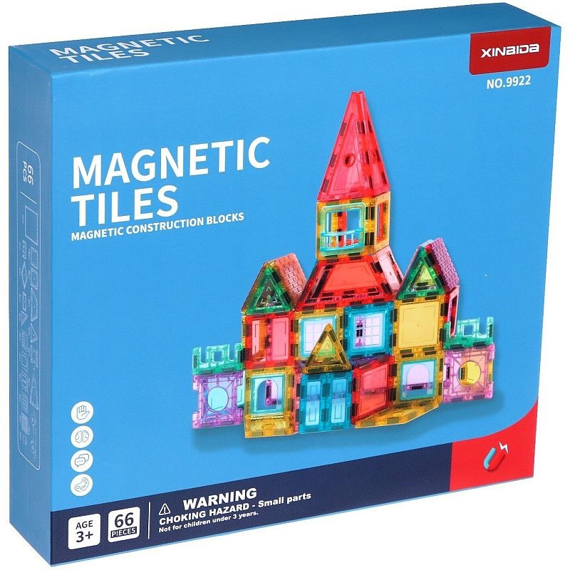 Set magnetic pentru constructii, 66 piese multicolor, plastic transparent, margini magnet MultiMark GlobalProd