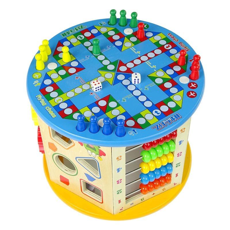 Cub activitati educative copii, 8 in 1, ceas, labirinturi, abac, forme geometrice, multicolor, lemn MultiMark GlobalProd