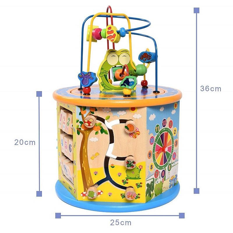 Cub activitati educative copii, 8 in 1, ceas, labirinturi, abac, forme geometrice, multicolor, lemn MultiMark GlobalProd