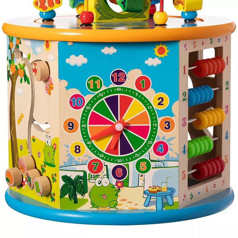 Cub activitati educative copii, 8 in 1, ceas, labirinturi, abac, forme geometrice, multicolor, lemn MultiMark GlobalProd