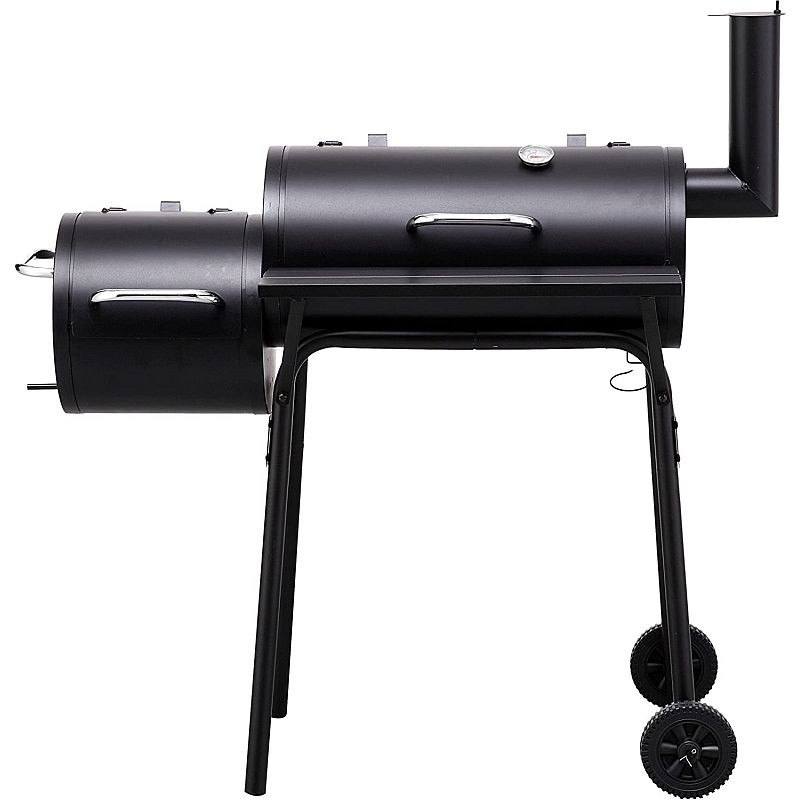 Gratar bbq pentru carbuni, 2 compartimente, grill si afumatoare, raft, horn, roti transport, termometru MultiMark GlobalProd