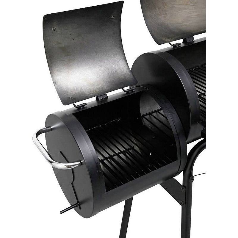 Gratar bbq pentru carbuni, 2 compartimente, grill si afumatoare, raft, horn, roti transport, termometru MultiMark GlobalProd