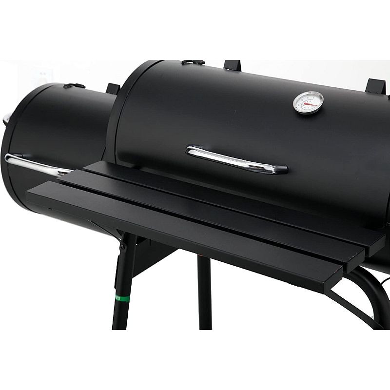 Gratar bbq pentru carbuni, 2 compartimente, grill si afumatoare, raft, horn, roti transport, termometru MultiMark GlobalProd