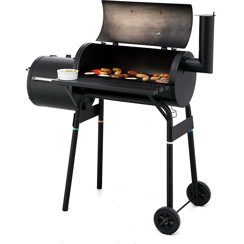 Gratar bbq pentru carbuni, 2 compartimente, grill si afumatoare, raft, horn, roti transport, termometru MultiMark GlobalProd
