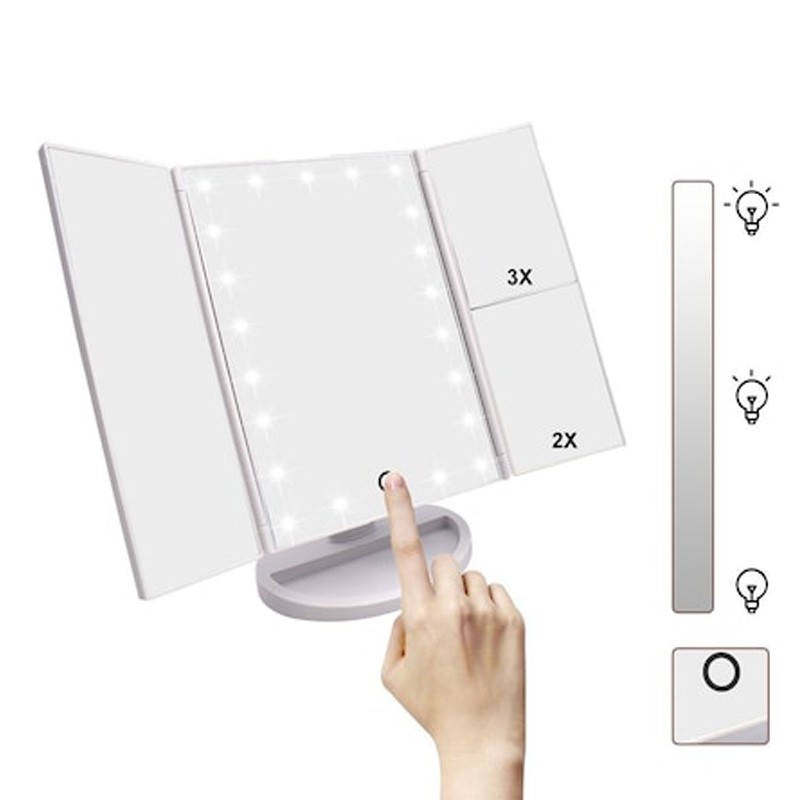 Oglinda cosmetica extensibila, 22 led-uri, zoom 2x 3x, buton touch, usb, alb MultiMark GlobalProd