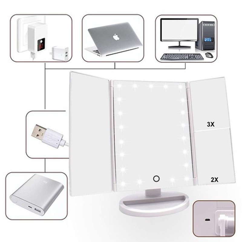 Oglinda cosmetica extensibila, 22 led-uri, zoom 2x 3x, buton touch, usb, alb MultiMark GlobalProd