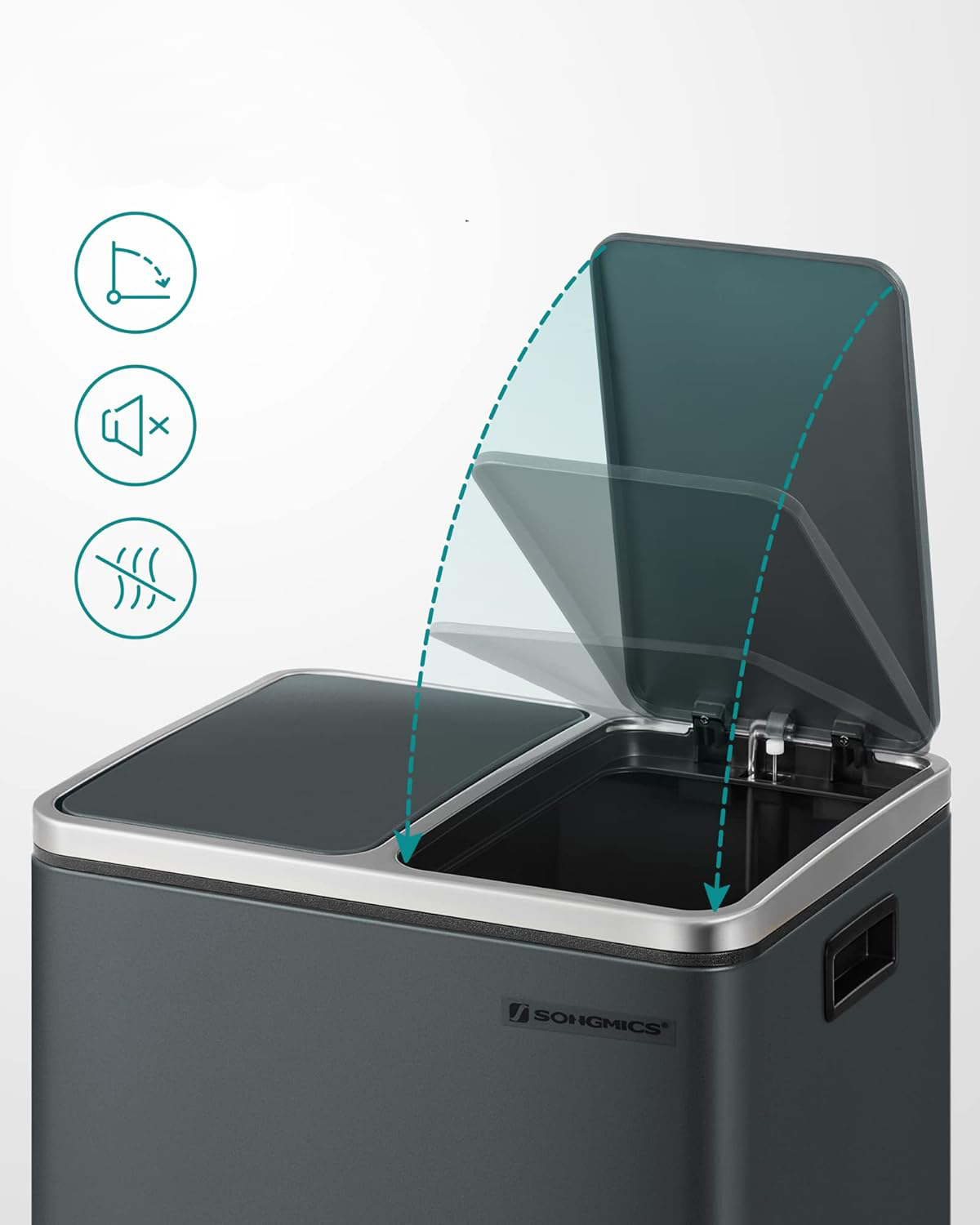 SONGMICS Cos de gunoi din inox cu 2 compartimente colectare selectiva, cu galeti interioare, 2x15litri, gri Household NewTrend