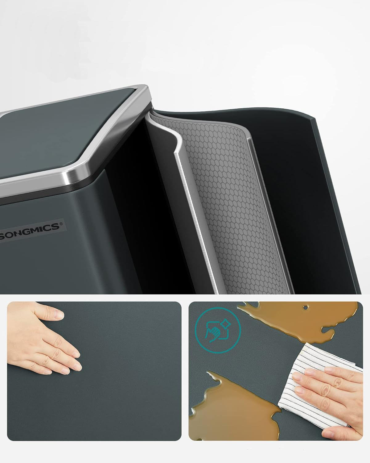 SONGMICS Cos de gunoi din inox cu 2 compartimente colectare selectiva, cu galeti interioare, 2x15litri, gri Household NewTrend