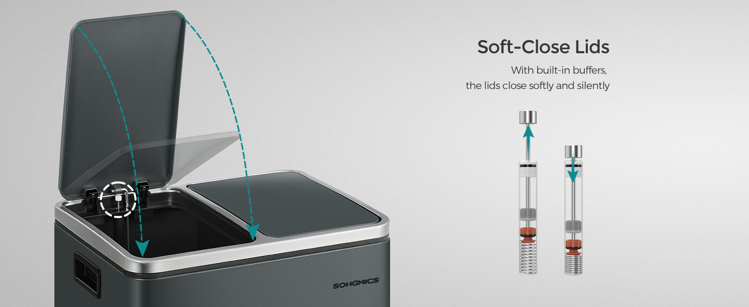 SONGMICS Cos de gunoi din inox cu 2 compartimente colectare selectiva, cu galeti interioare, 2x15litri, gri Household NewTrend