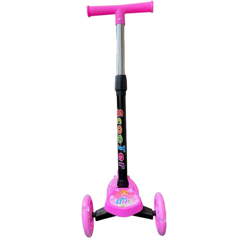 Trotineta copii, pliabila, 3 roti cu lumini multicolore led, inaltime reglabila, roz MultiMark GlobalProd