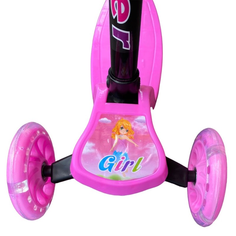 Trotineta copii, pliabila, 3 roti cu lumini multicolore led, inaltime reglabila, roz MultiMark GlobalProd