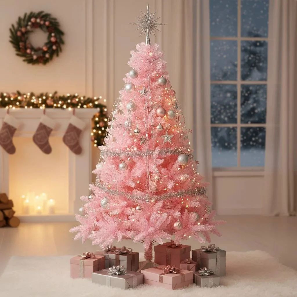 Brad artificial roz 180 cm – diametru 118 cm, 11 niveluri, 69 ramuri, 333 ace – aspect decorativ bogat MultiMark GlobalProd