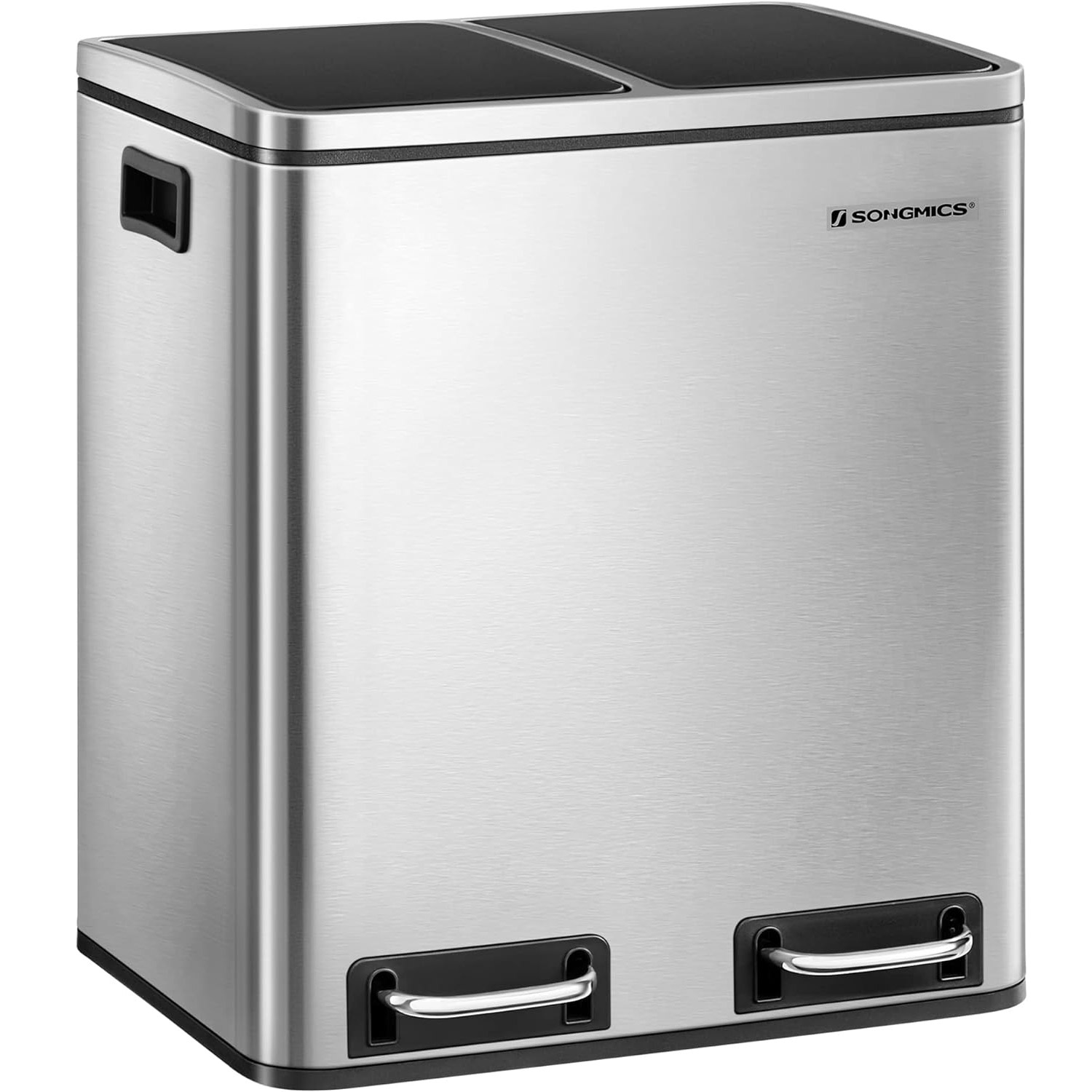 SONGMICS Cos de gunoi din inox cu 2 compartimente colectare selectiva, cu galeti interioare, 2x15litri, argintiu si negru Household NewTrend