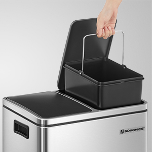 SONGMICS Cos de gunoi din inox cu 2 compartimente colectare selectiva, cu galeti interioare, 2x15litri, argintiu si negru Household NewTrend