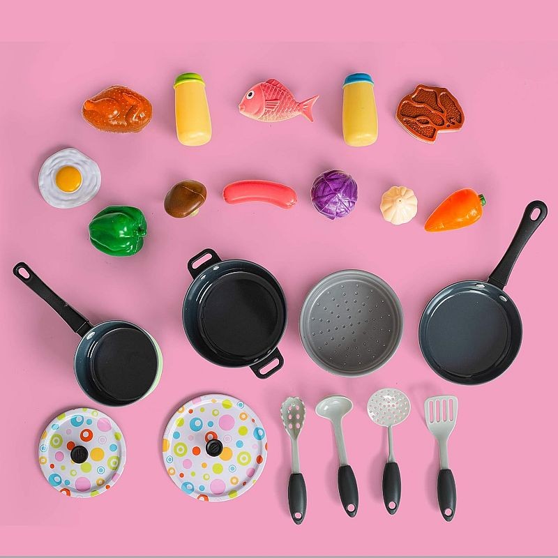 Set 22 accesorii bucatarie copii, alimente, condimente, oale, ustensile, multicolor MultiMark GlobalProd