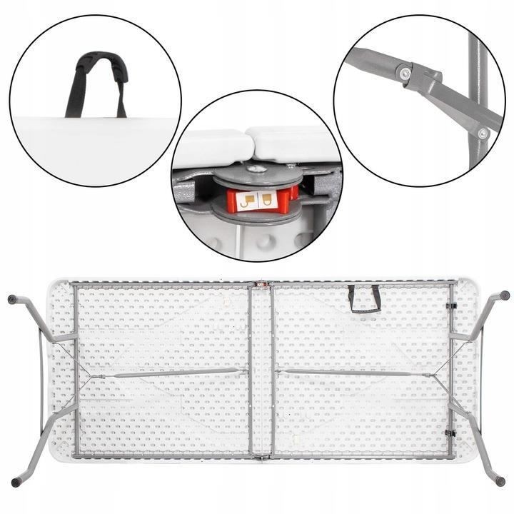 Masa pliabila pentru camping sau gradina, tip valiza, 180x75x75 cm, cadru otel, alba MultiMark GlobalProd