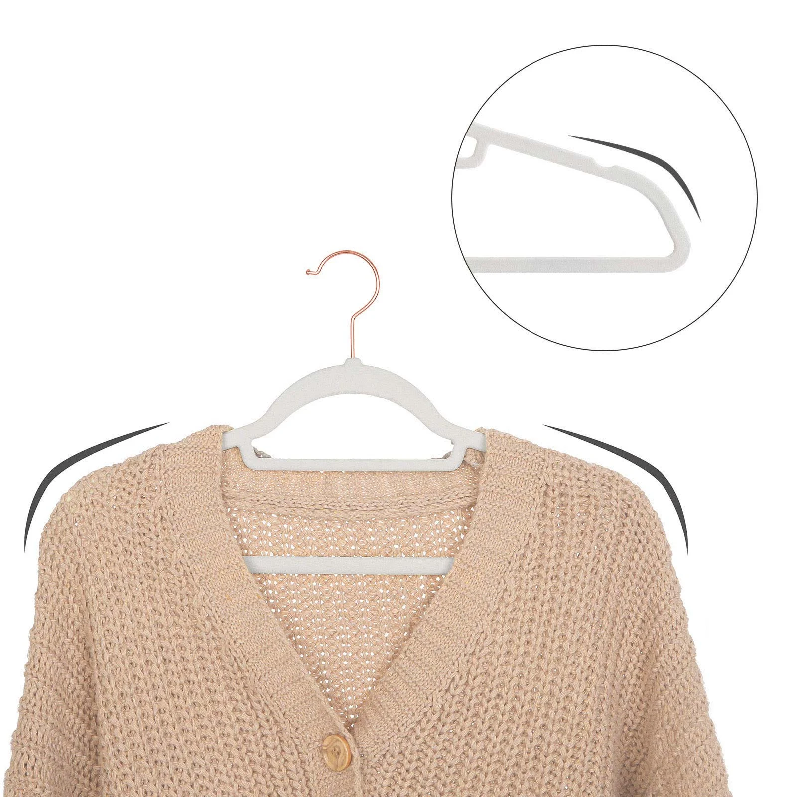 SONGMICS Set de 50 de umerase pentru haine, anti-alunecare cu catifea, bara de cravata si carlig pivotant, 43,5 cm, alb Household NewTrend