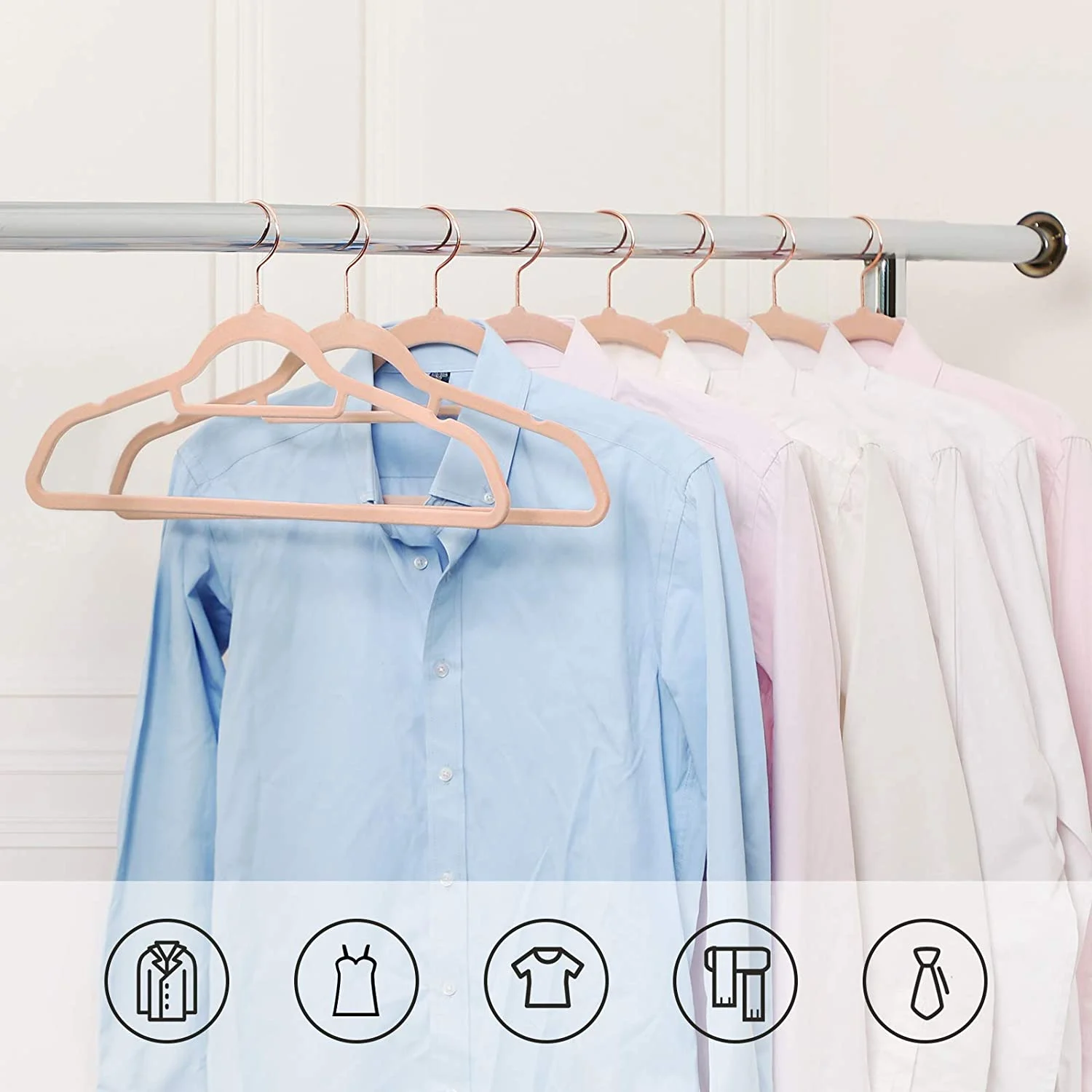 SONGMICS Set de 50 de umerase pentru haine, anti-alunecare cu catifea, bara de cravata si carlig pivotant, 43,5 cm, roz Household NewTrend