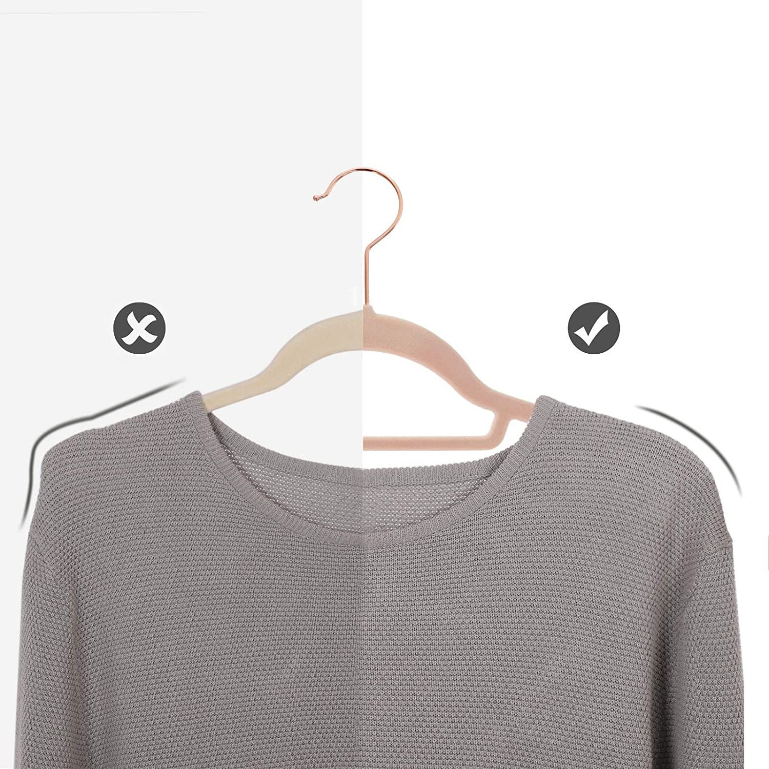 SONGMICS Set de 50 de umerase pentru haine, anti-alunecare cu catifea, bara de cravata si carlig pivotant, 43,5 cm, roz Household NewTrend