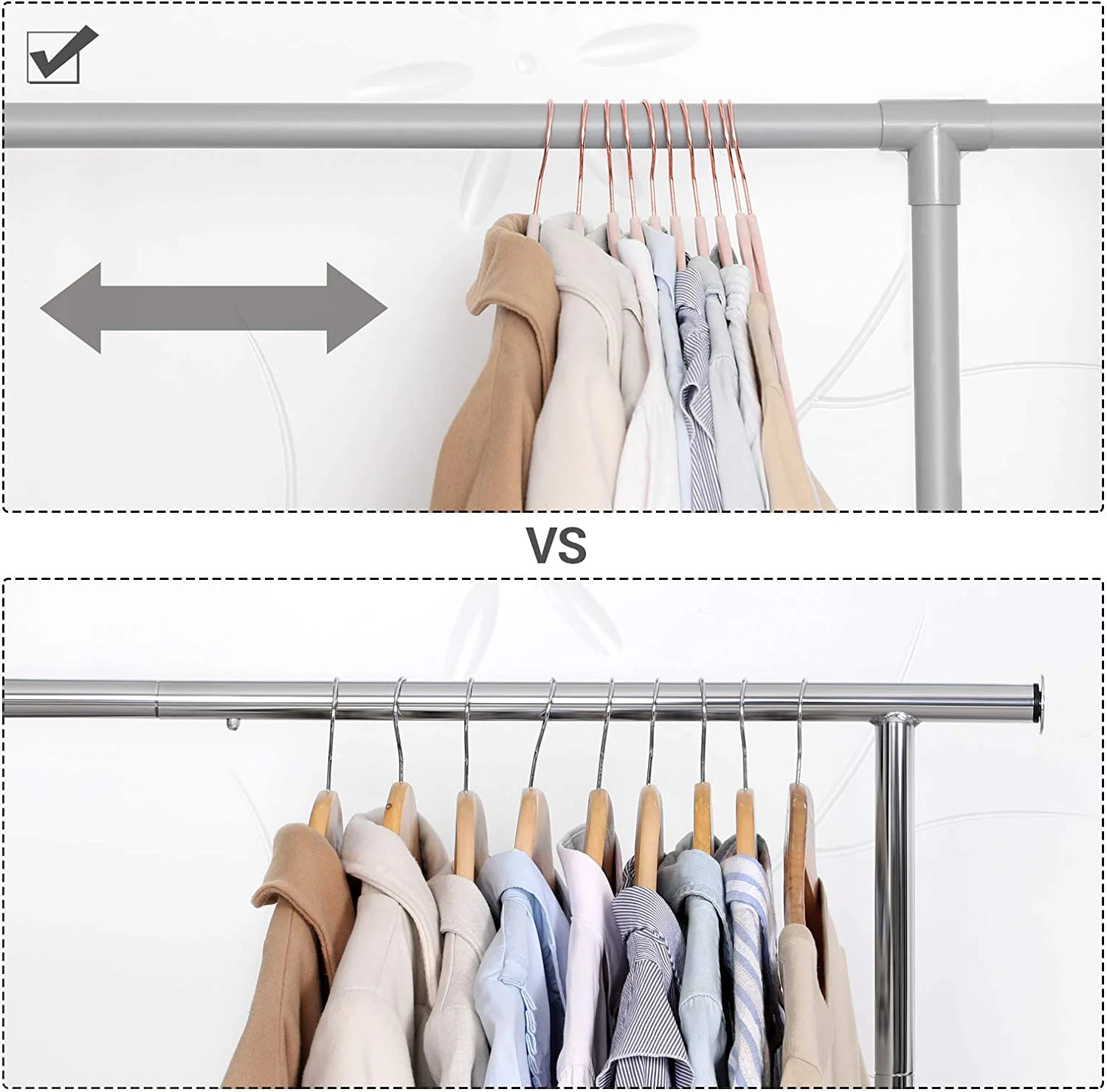 SONGMICS Set de 50 de umerase pentru haine, anti-alunecare cu catifea, bara de cravata si carlig pivotant, 43,5 cm, roz Household NewTrend