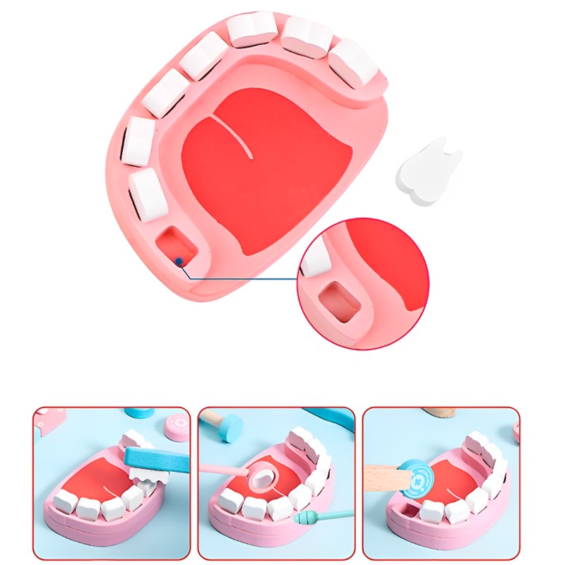 Trusa doctor stomatolog copii, set din lemn cu multiple accesorii, geanta cu fermoar MultiMark GlobalProd