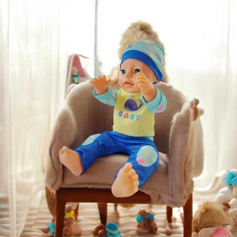 Papusa bebelus care face pipi, hainute baietel, inaltime 40 cm, olita, suzeta, sticluta, 3 ani+ MultiMark GlobalProd