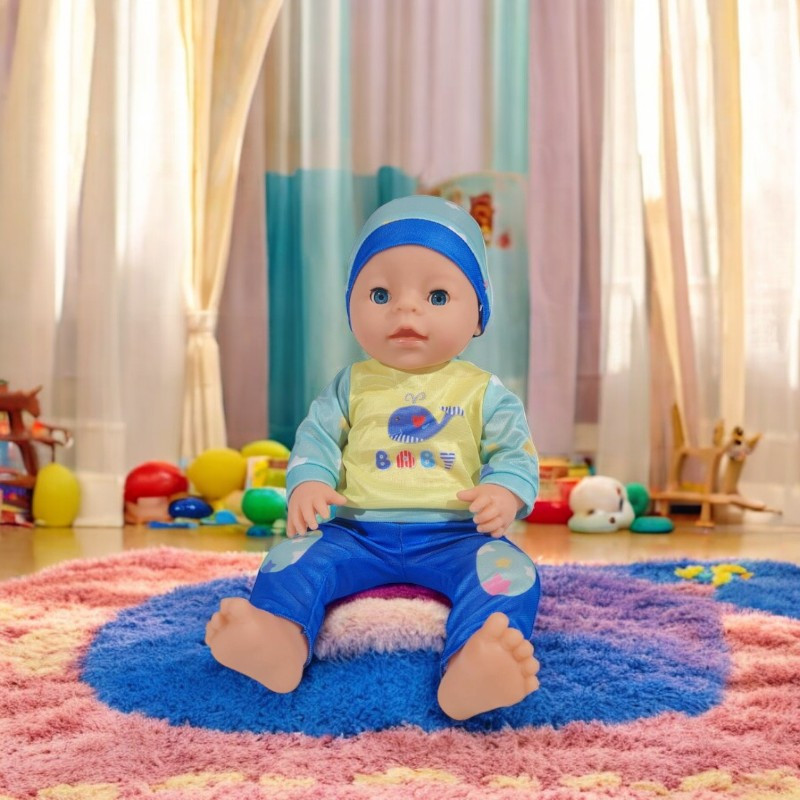 Papusa bebelus care face pipi, hainute baietel, inaltime 40 cm, olita, suzeta, sticluta, 3 ani+ MultiMark GlobalProd