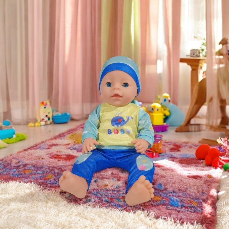 Papusa bebelus care face pipi, hainute baietel, inaltime 40 cm, olita, suzeta, sticluta, 3 ani+ MultiMark GlobalProd