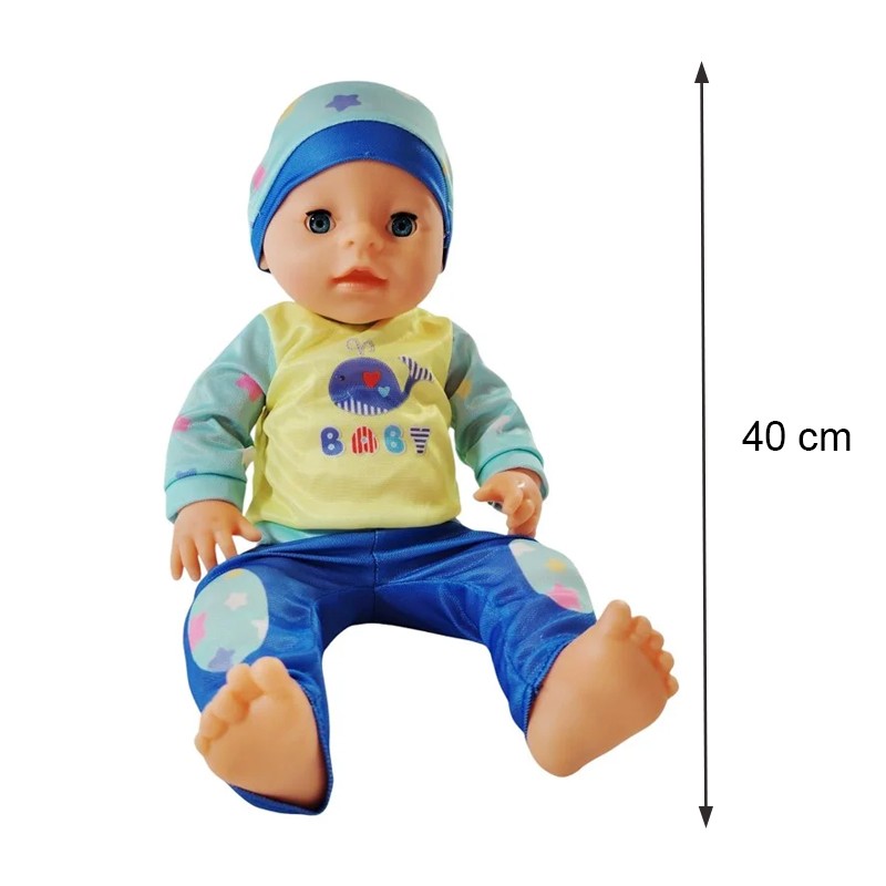 Papusa bebelus care face pipi, hainute baietel, inaltime 40 cm, olita, suzeta, sticluta, 3 ani+ MultiMark GlobalProd