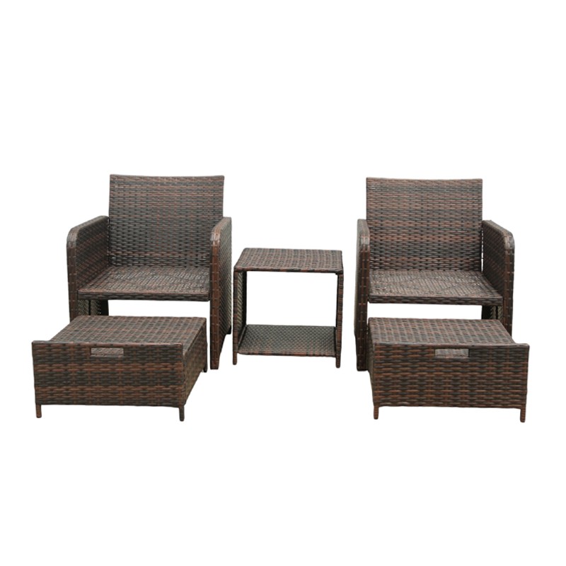 Set mobilier gradina, 2 fotolii si 2 tabureti otoman, masuta cafea, perne incluse, maro MultiMark GlobalProd