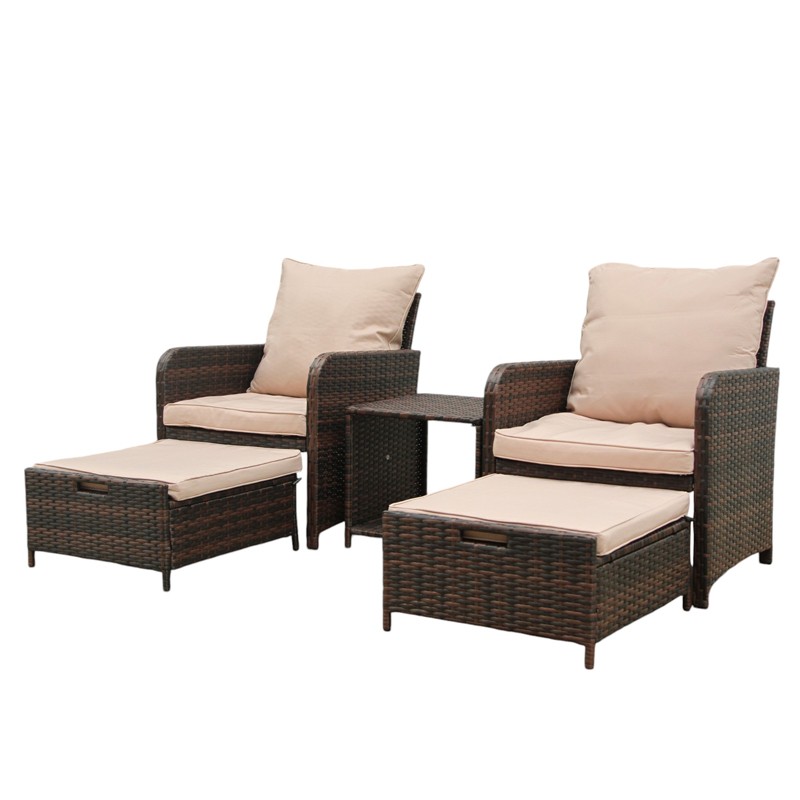 Set mobilier gradina, 2 fotolii si 2 tabureti otoman, masuta cafea, perne incluse, maro MultiMark GlobalProd