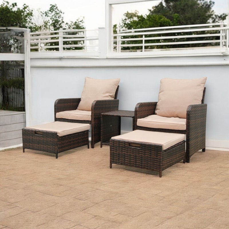 Set mobilier gradina, 2 fotolii si 2 tabureti otoman, masuta cafea, perne incluse, maro MultiMark GlobalProd