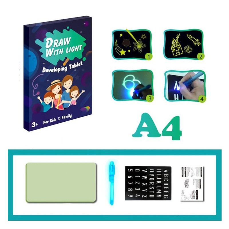 Tablita a4 rescriptibila, fosforescenta, interactiva, cu breloc uv, 3 ani+ MultiMark GlobalProd