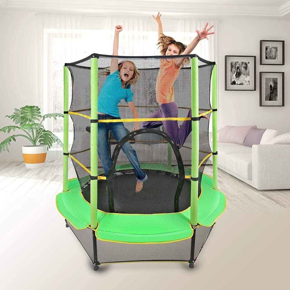 Trambulina copii, diametru 140 cm, maxim 45 kg, cu plasa de protectie, scara acces, verde MultiMark GlobalProd