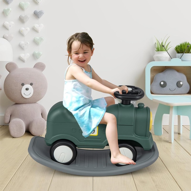 Tren balansoar 2 in 1, maxim 25 kg, volan, unghi balans 40 grade, inaltime 50 cm, verde MultiMark GlobalProd