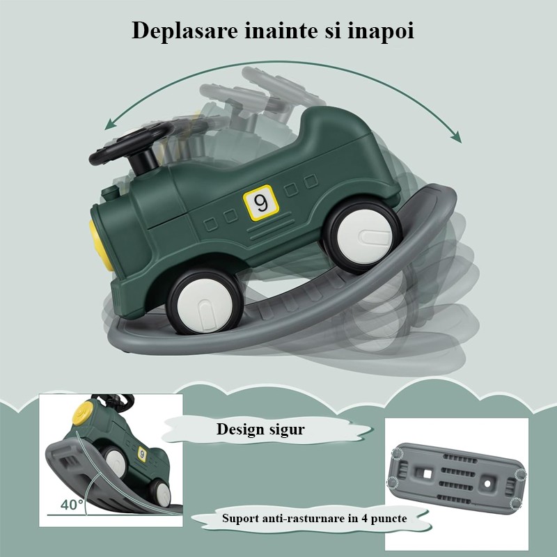 Tren balansoar 2 in 1, maxim 25 kg, volan, unghi balans 40 grade, inaltime 50 cm, verde MultiMark GlobalProd