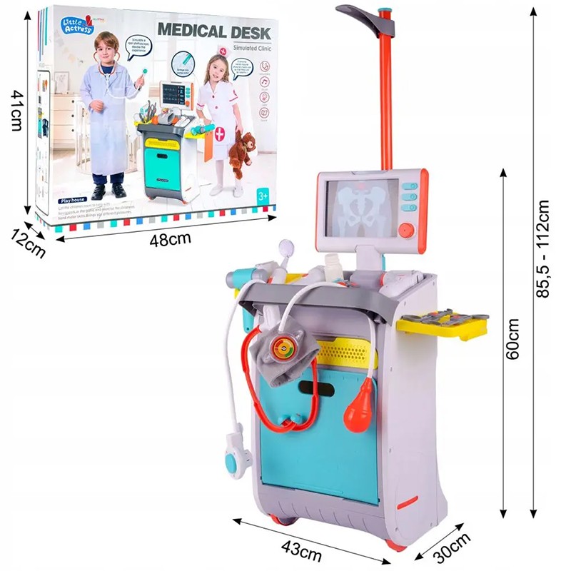 Carucior medical, monitor functii vitale cu sunete si lumini, sertare, ecran portabil, radiografii, instrumente doctor MultiMark GlobalProd