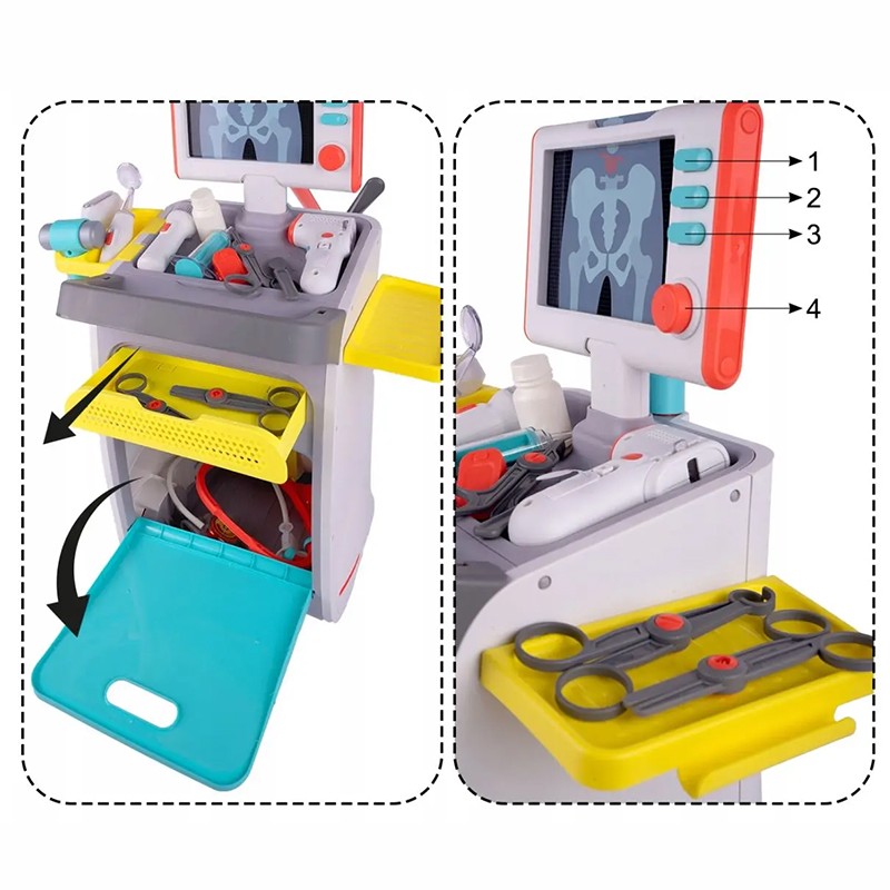 Carucior medical, monitor functii vitale cu sunete si lumini, sertare, ecran portabil, radiografii, instrumente doctor MultiMark GlobalProd