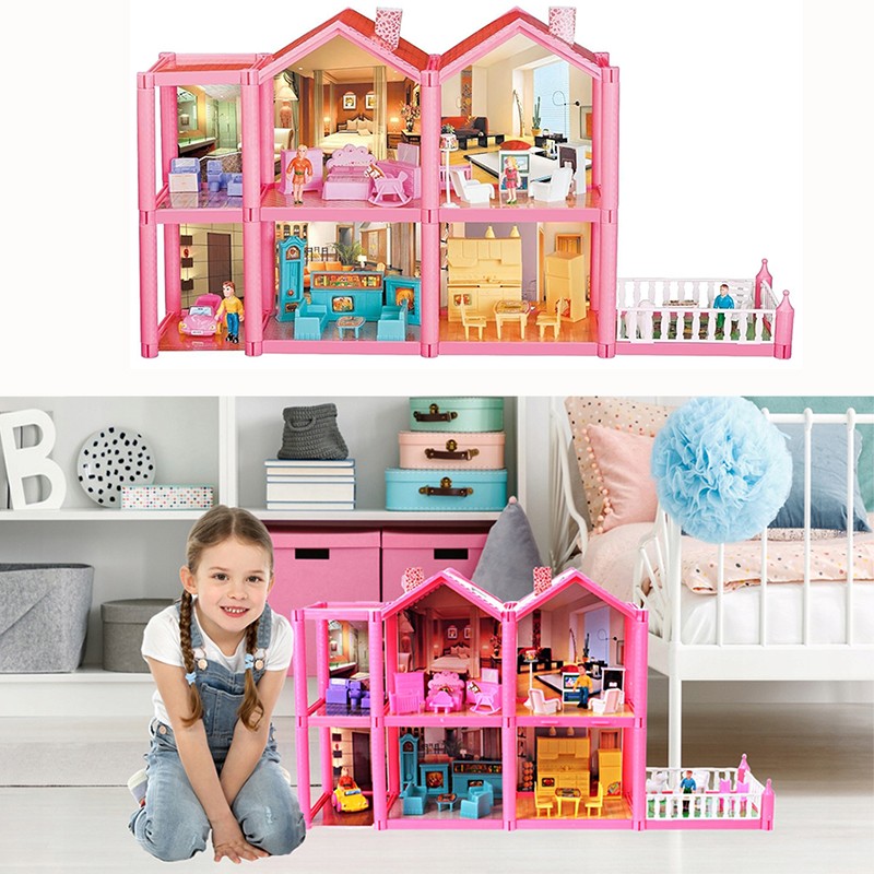 Casuta de papusi, 136 accesorii, 6 camere, terasa, mobilier, figurine, 16x69x36 cm MultiMark GlobalProd