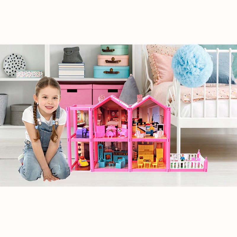 Casuta de papusi, 136 accesorii, 6 camere, terasa, mobilier, figurine, 16x69x36 cm MultiMark GlobalProd